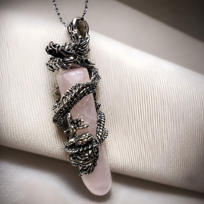 Rose Quartz Dragon Claw Fang Pendant