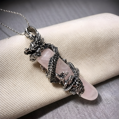Rose Quartz Dragon Claw Fang Pendant