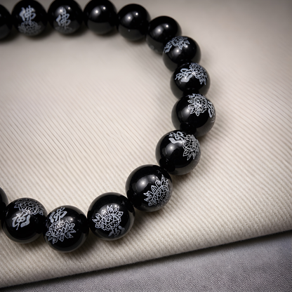 Obsidian Lotus Buddha Mantra Bracelet