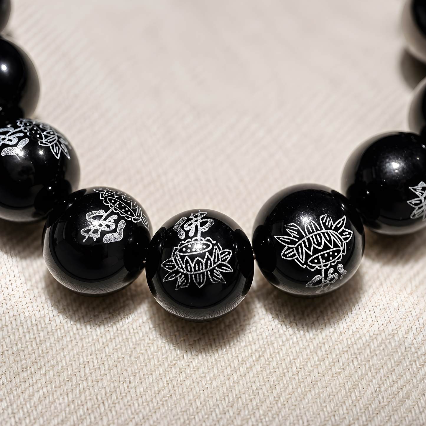 Obsidian Lotus Buddha Mantra Bracelet