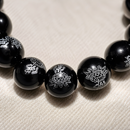 Obsidian Lotus Buddha Mantra Bracelet