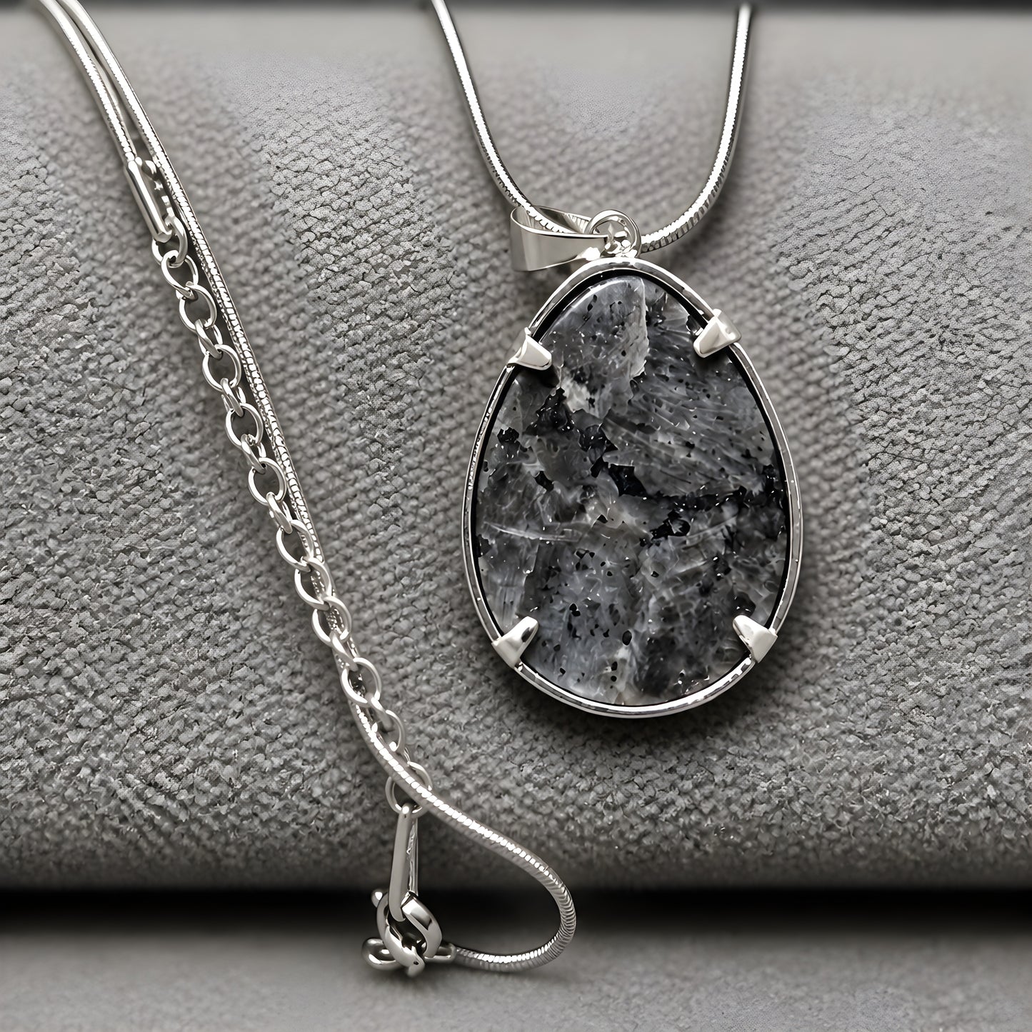 Storm-Flash Larvikite Reversible Dragonfly Pendant
