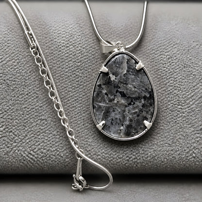 Storm-Flash Larvikite Reversible Dragonfly Pendant